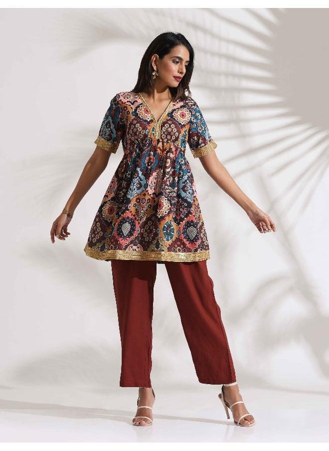 Brown Print Flared Co-ord Set