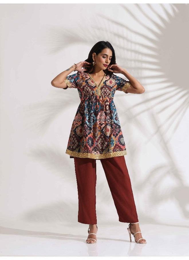 Brown Print Flared Co-ord Set