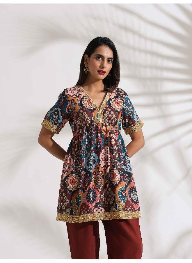 Brown Print Flared Co-ord Set