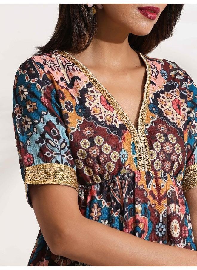 Brown Print Flared Co-ord Set