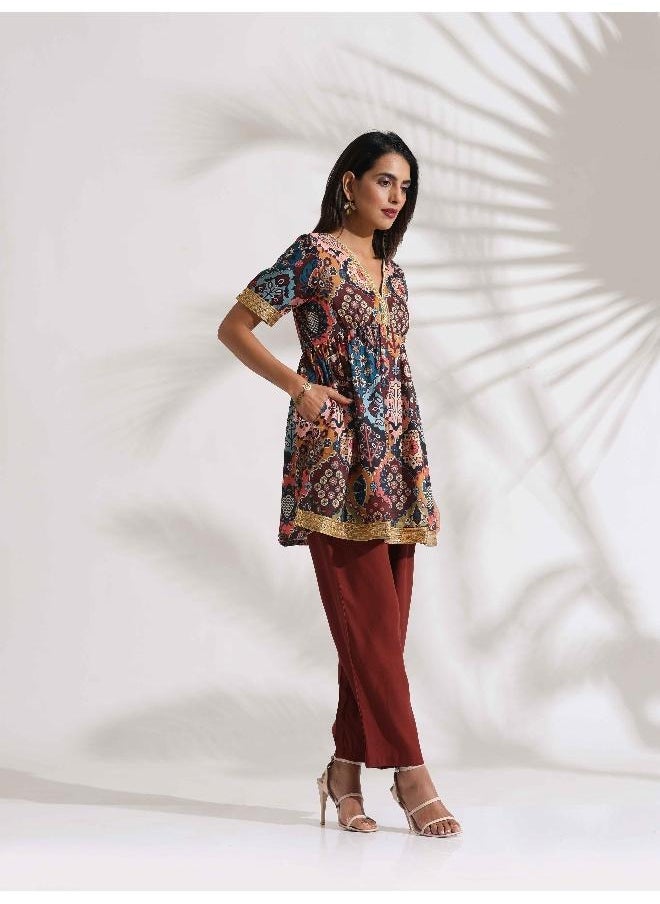 Brown Print Flared Co-ord Set