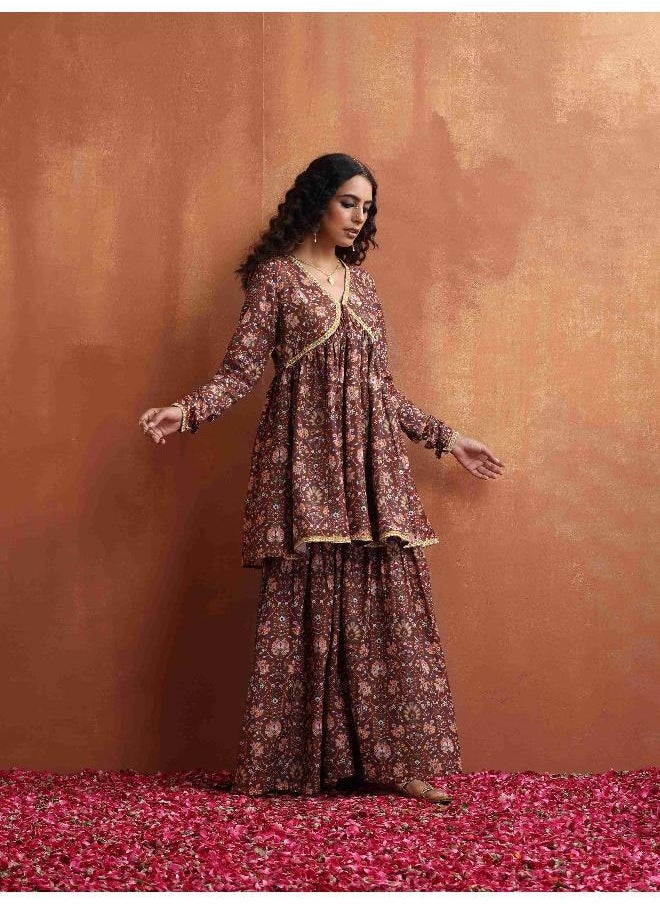 Brown Print Sharara Set
