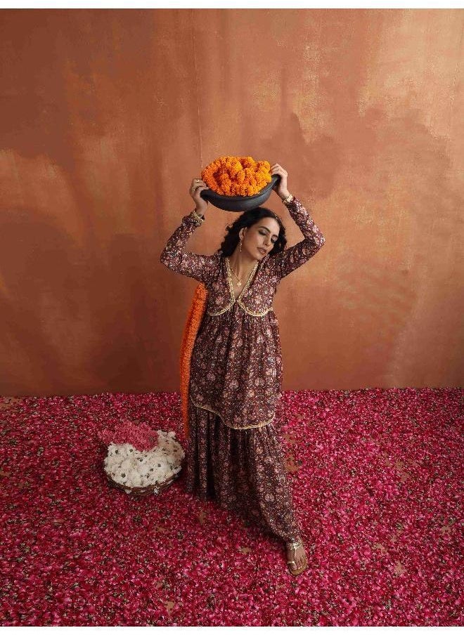 Brown Print Sharara Set