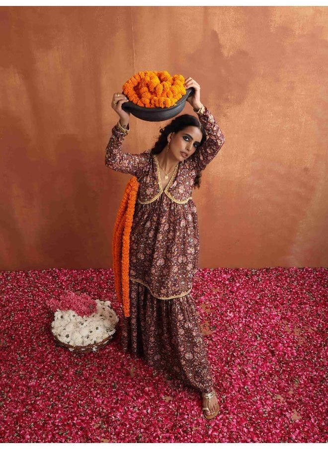 Brown Print Sharara Set