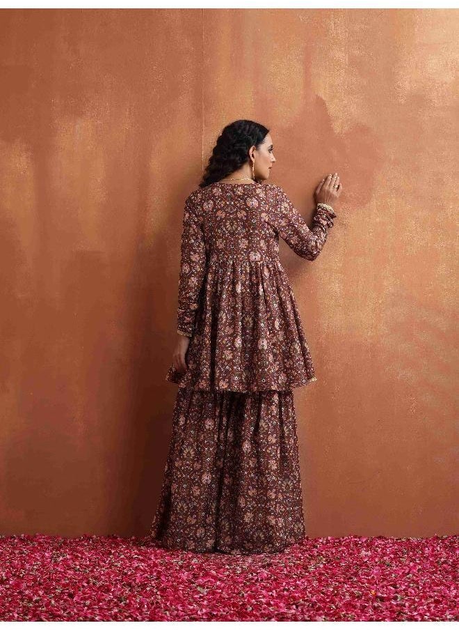 Brown Print Sharara Set
