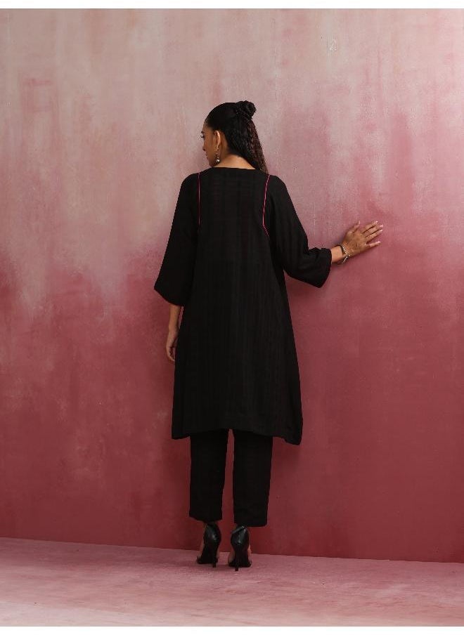 Black Cotton Dobby Kurta Co-ord set