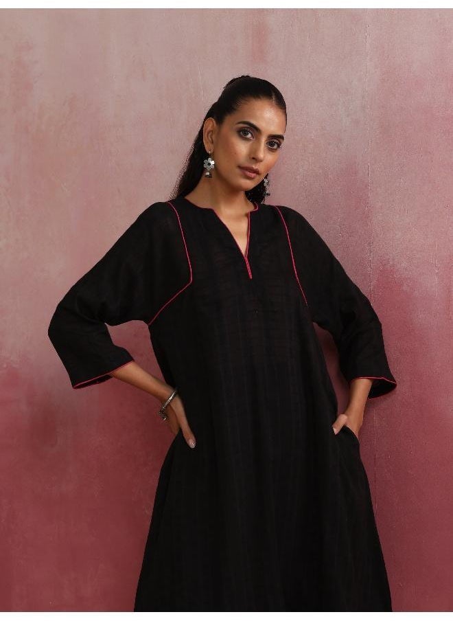 Black Cotton Dobby Kurta Co-ord set