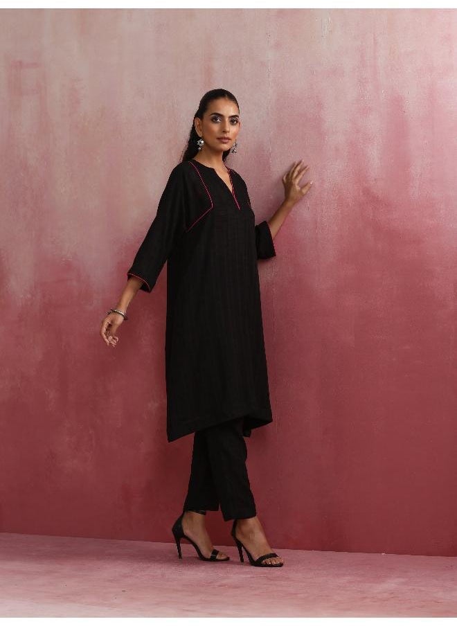 Black Cotton Dobby Kurta Co-ord set