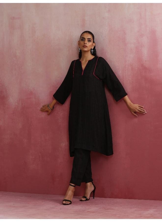Black Cotton Dobby Kurta Co-ord set
