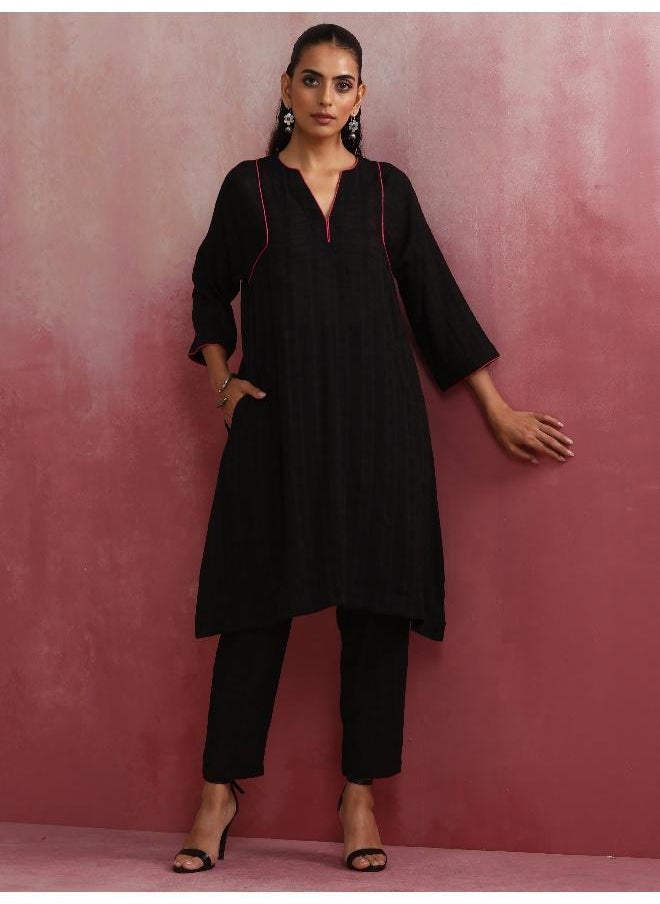 Black Cotton Dobby Kurta Co-ord set