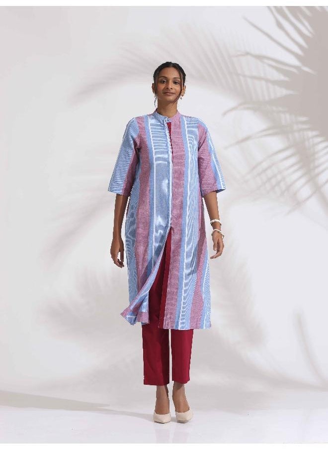 Blue Cotton Stripe Straight Kurta Set