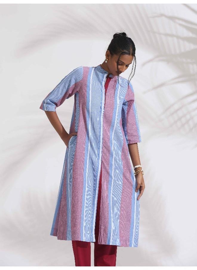 Blue Cotton Stripe Straight Kurta Set
