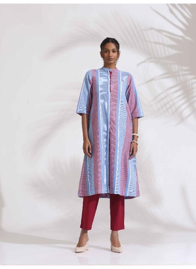 Blue Cotton Stripe Straight Kurta Set