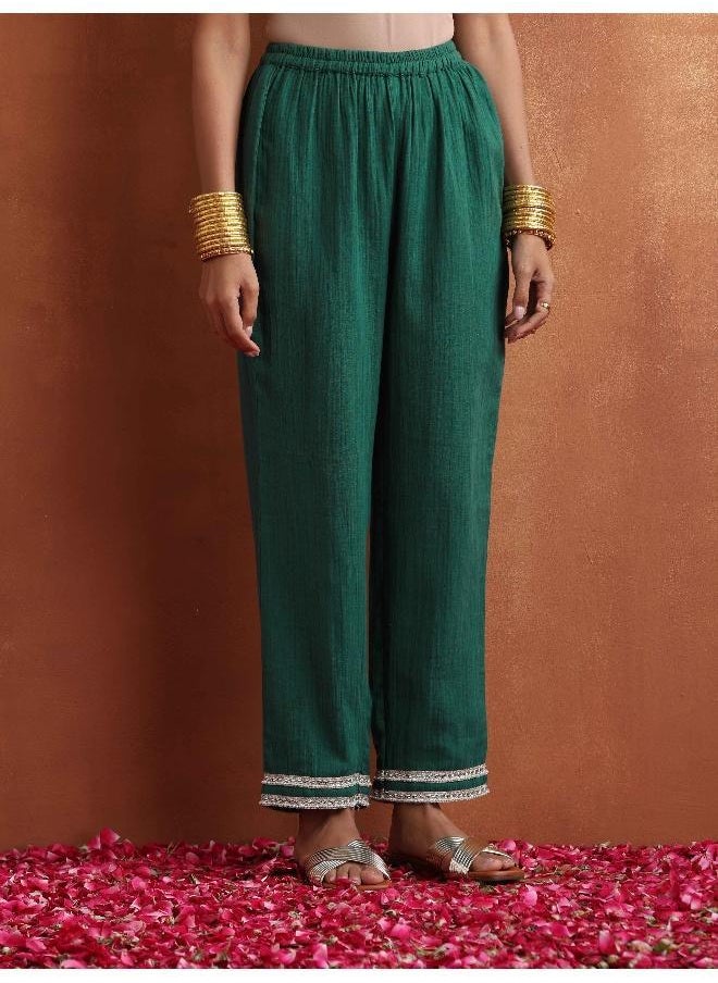 Green Cotton A-line Kurta Set