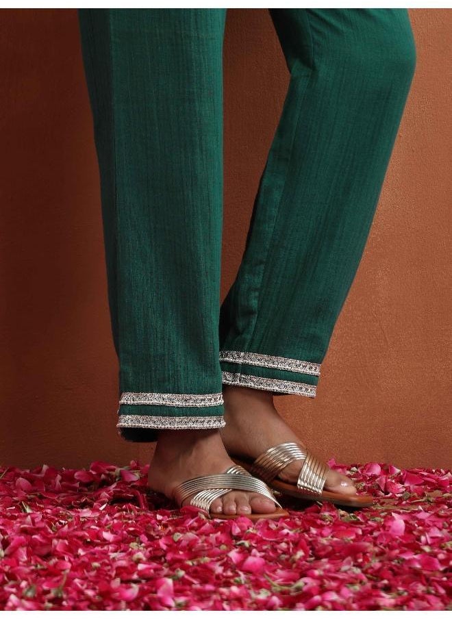 Green Cotton A-line Kurta Set