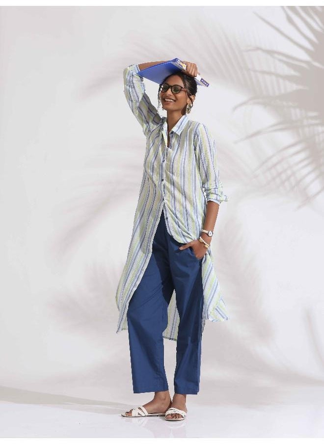 White Cotton Multi Stripe Shirt Kurta Set