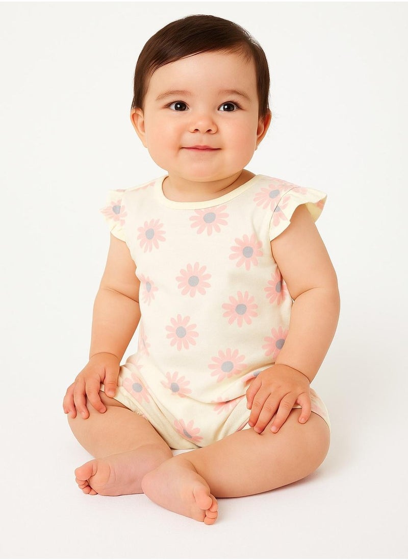4-Pack Baby Rompers with Ruffle Sleeves