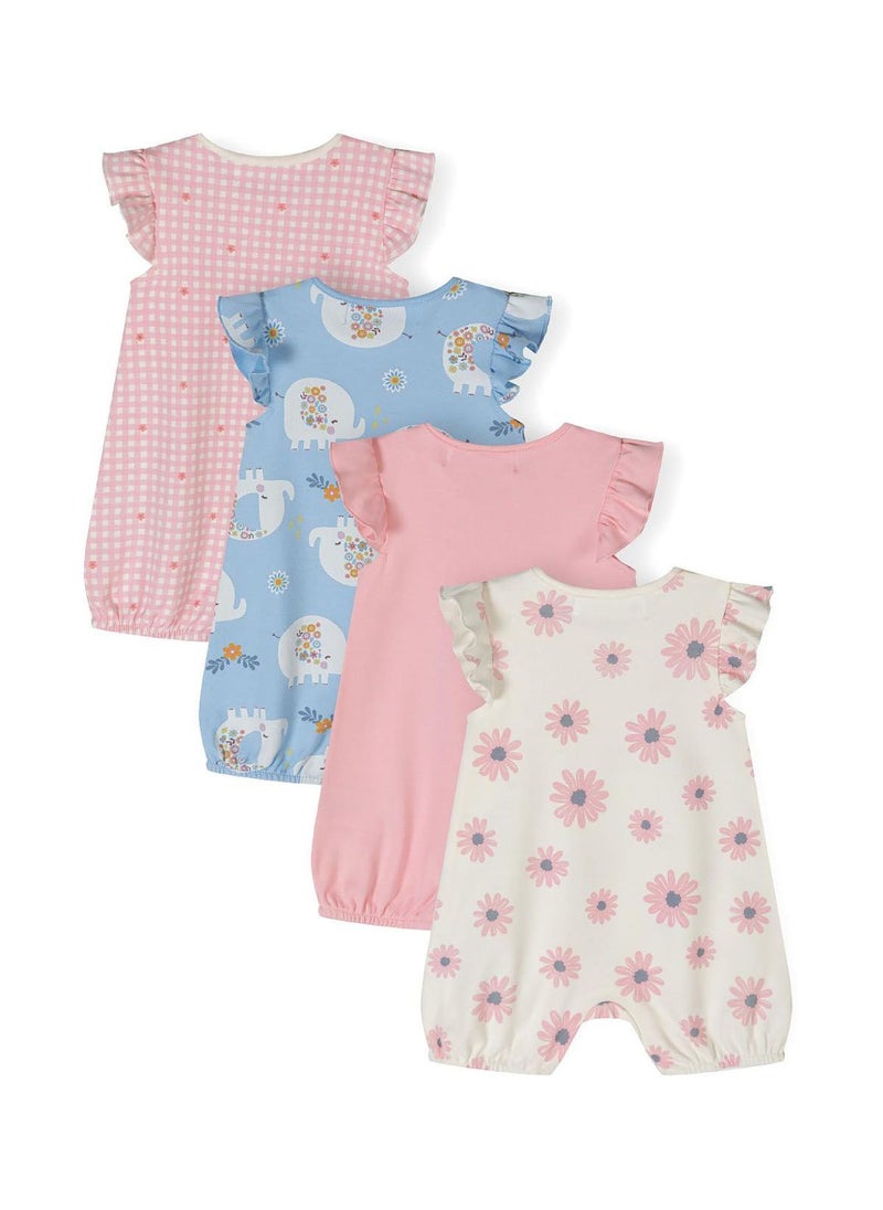 4-Pack Baby Rompers with Ruffle Sleeves