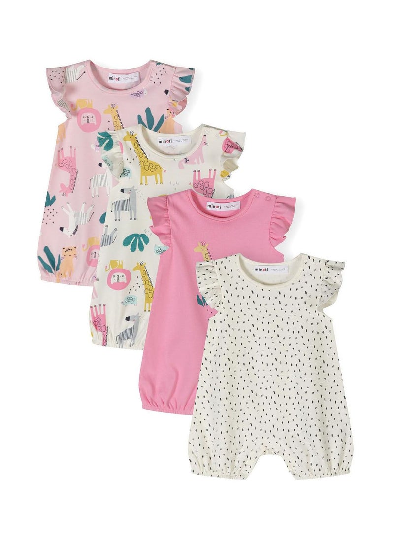 4-Pack Baby Rompers with Ruffle Sleeves