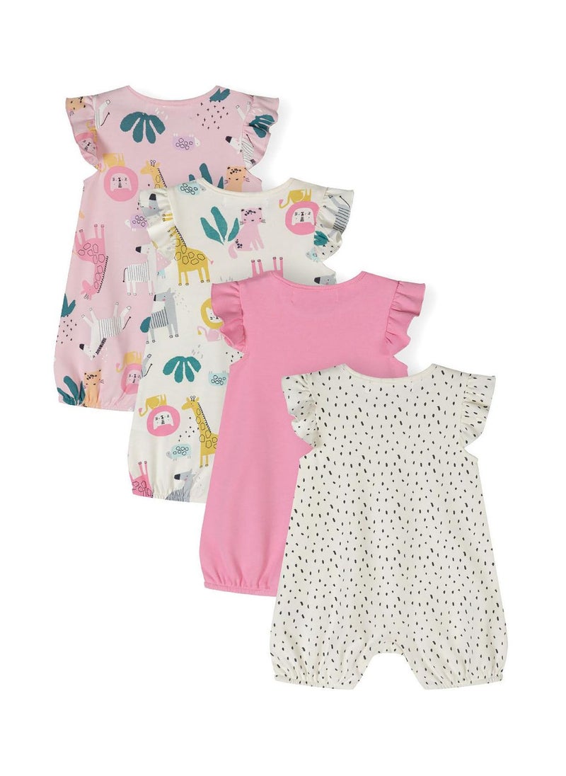 4-Pack Baby Rompers with Ruffle Sleeves
