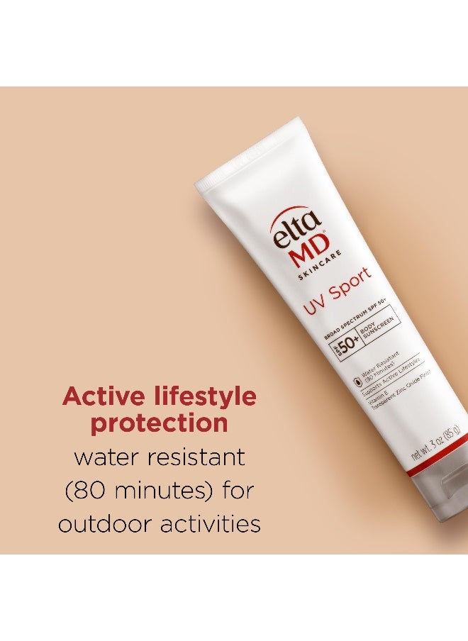 EltaMD UV Sport Sunscreen Lotion SPF 50 Face and Body Sunscreen SPF 50 Water Sweat Resistant Zinc Oxide Formula for Active Lifestyles 3 oz