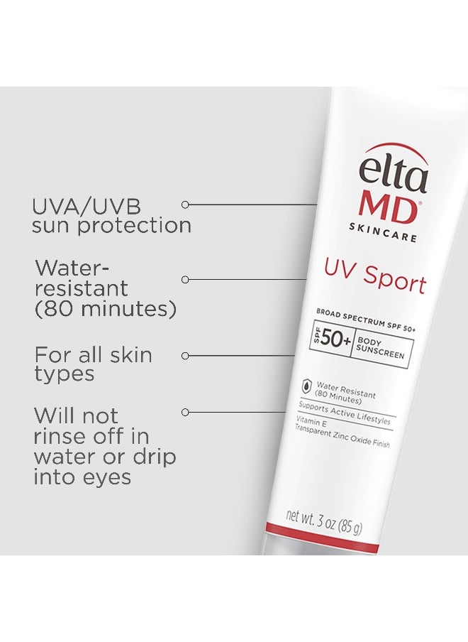 EltaMD UV Sport Sunscreen Lotion SPF 50 Face and Body Sunscreen SPF 50 Water Sweat Resistant Zinc Oxide Formula for Active Lifestyles 3 oz