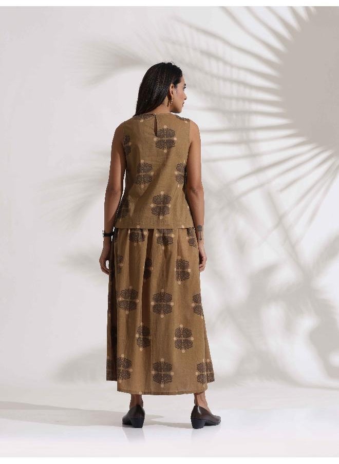 trueBrowns Beige Cotton Skirt Co-ord Set
