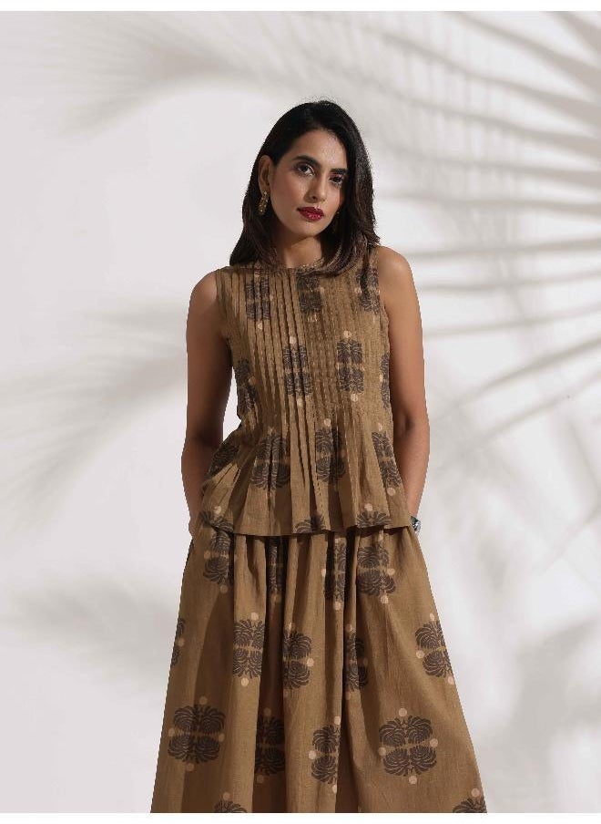 trueBrowns Beige Cotton Skirt Co-ord Set
