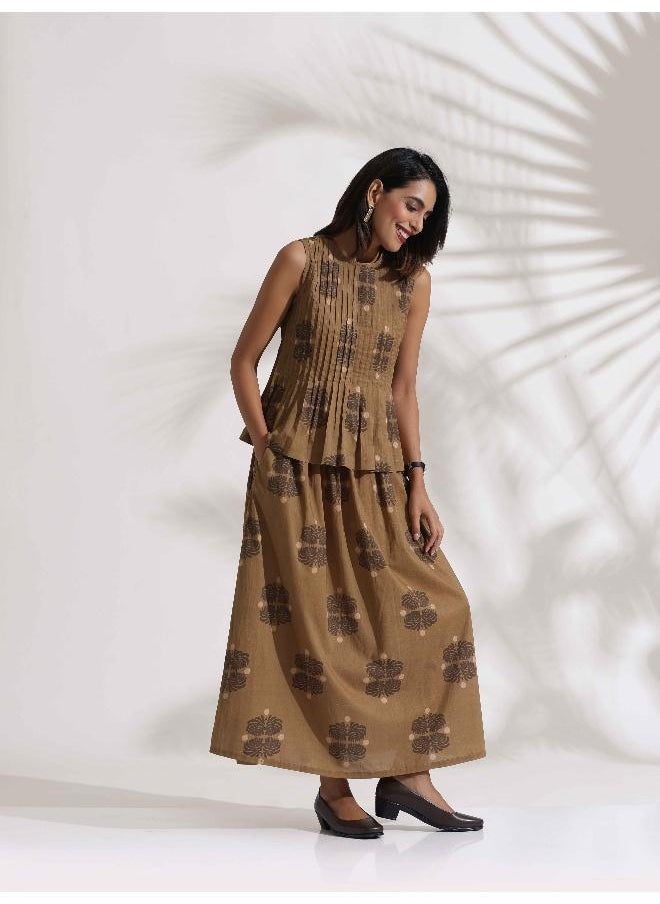 trueBrowns Beige Cotton Skirt Co-ord Set