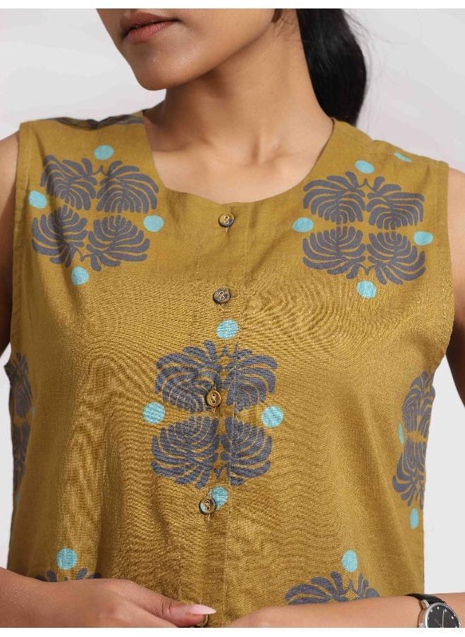 trueBrowns Green Cotton Print Top & Flared Pants Co-ord Set