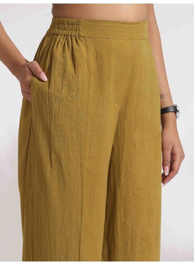 trueBrowns Green Cotton Print Top & Flared Pants Co-ord Set