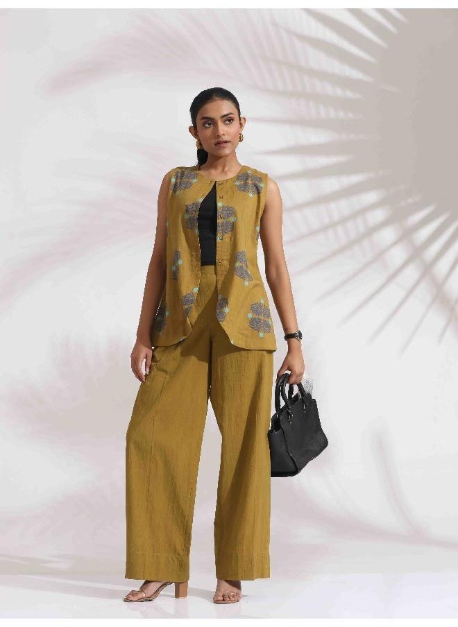 trueBrowns Green Cotton Print Top & Flared Pants Co-ord Set