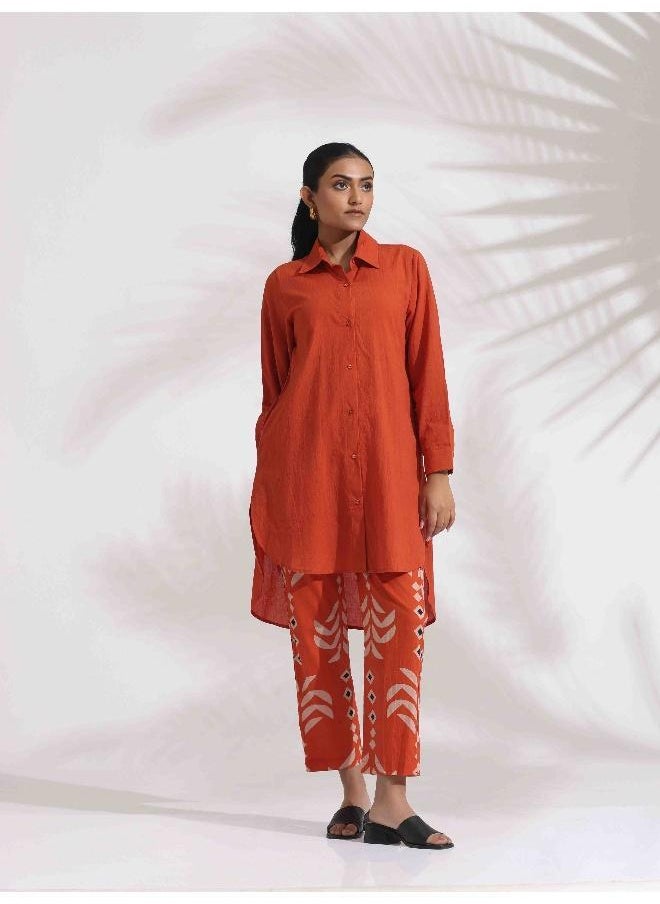 trueBrowns Orange Cotton Solid Shirt Kurta Co-ord Set