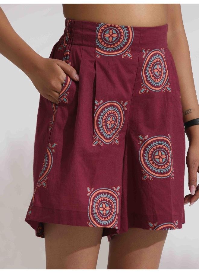 trueBrowns Purple Cotton Print Short Co-ord Set
