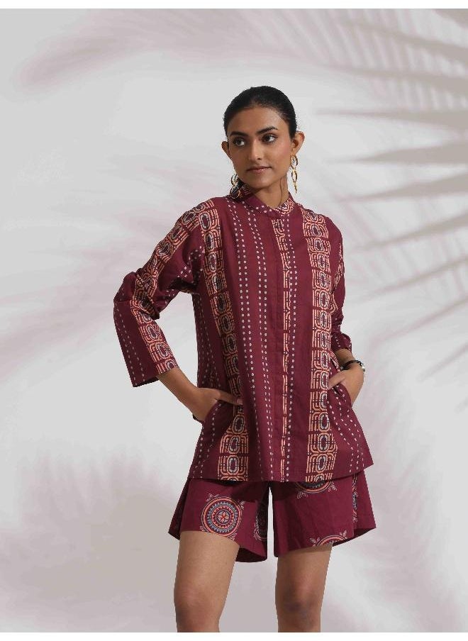 trueBrowns Purple Cotton Print Short Co-ord Set