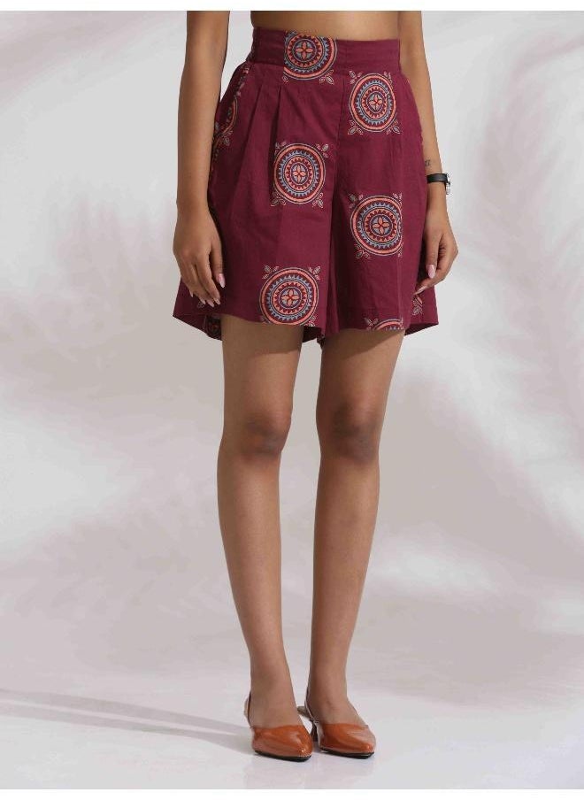 trueBrowns Purple Cotton Print Short Co-ord Set