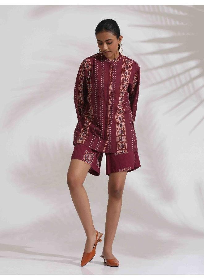 trueBrowns Purple Cotton Print Short Co-ord Set