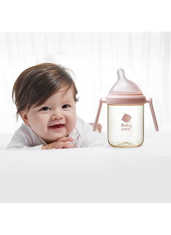 Babycare - Nopayon Pro Anti-Colic Feeding Bottle with Handles – Pink – 240ml for Babies 6 Months+ – BPA-Free, BPI Certified, Easy-Grip Handles, Soft Silicone Nipple, Wide Neck, Leak-Proof, Ergonomic Design, Easy to Clean, Baby Milk Bottle, Heat-Resistant, Safe Material, Breastfed Baby Friendly, Transition Bottle