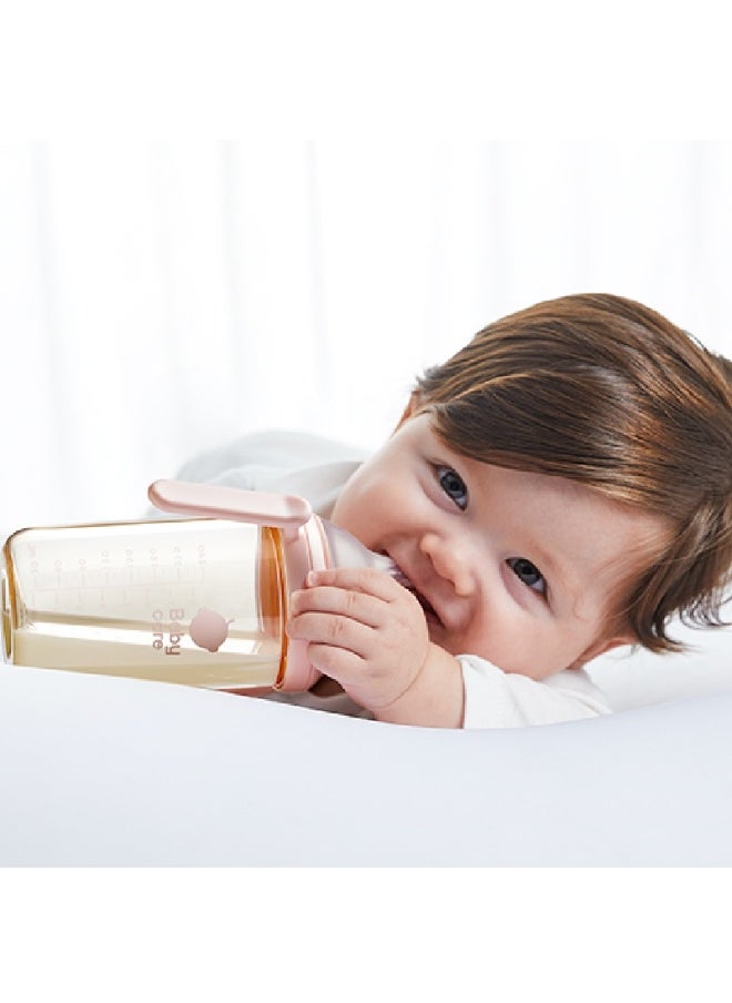 Babycare - Nopayon Pro Anti-Colic Feeding Bottle with Handles – Pink – 240ml for Babies 6 Months+ – BPA-Free, BPI Certified, Easy-Grip Handles, Soft Silicone Nipple, Wide Neck, Leak-Proof, Ergonomic Design, Easy to Clean, Baby Milk Bottle, Heat-Resistant, Safe Material, Breastfed Baby Friendly, Transition Bottle