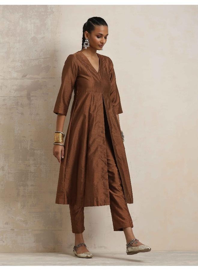Brown Silk Slit Kurta Set