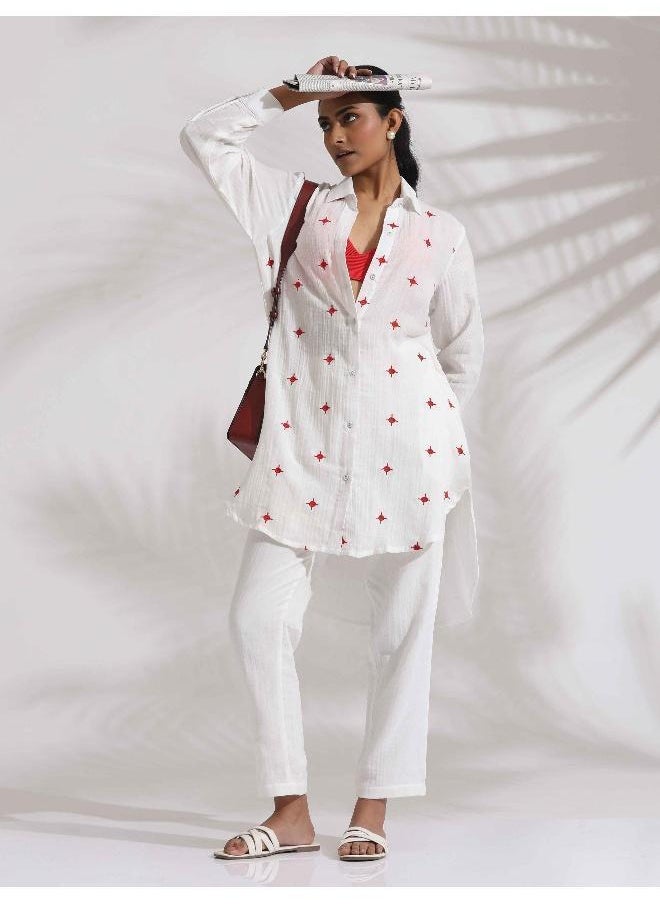 trueBrowns White Cotton Embroidered Kurta Co-ord Set