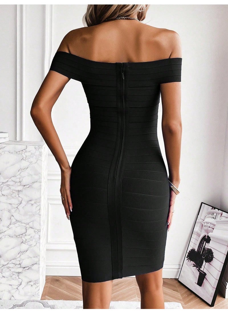 Black Strapless Bandage Dress Wedding Guest Party Dresses