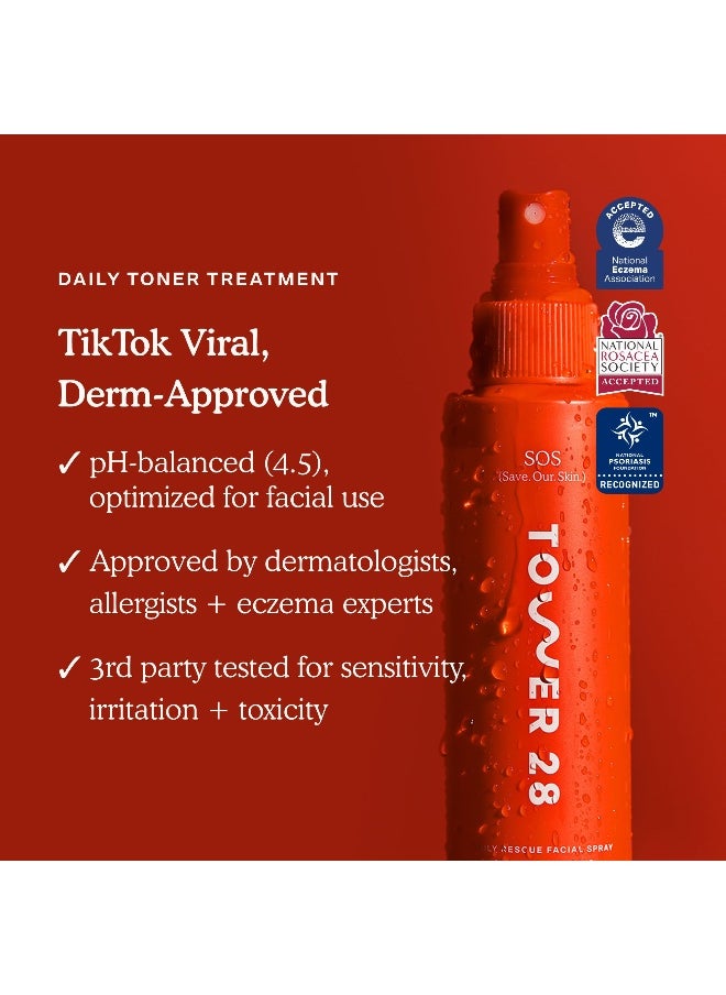 Tower 28 SOS Daily Rescue Facial Spray for Sensitive Skin Hypochlorous Acid Spray Helps Reduce Redness and Breakouts Travel Size Toner for Face 1 FL Oz