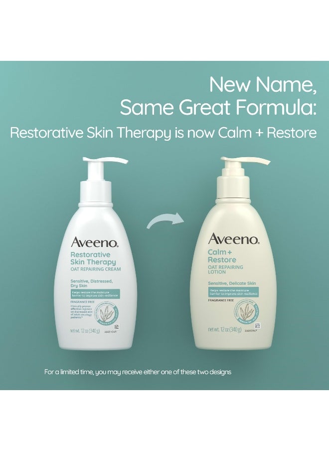 Aveeno Calm Restore Oat Repairing Body Lotion for Sensitive Skin Daily Moisturizer with Prebiotic Oat Aloe ProVitamin B5 Fragrance Free Body Lotion Helps Heal Dry Skin 12 oz