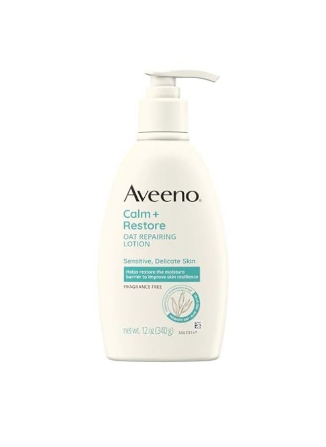 Aveeno Calm Restore Oat Repairing Body Lotion for Sensitive Skin Daily Moisturizer with Prebiotic Oat Aloe ProVitamin B5 Fragrance Free Body Lotion Helps Heal Dry Skin 12 oz