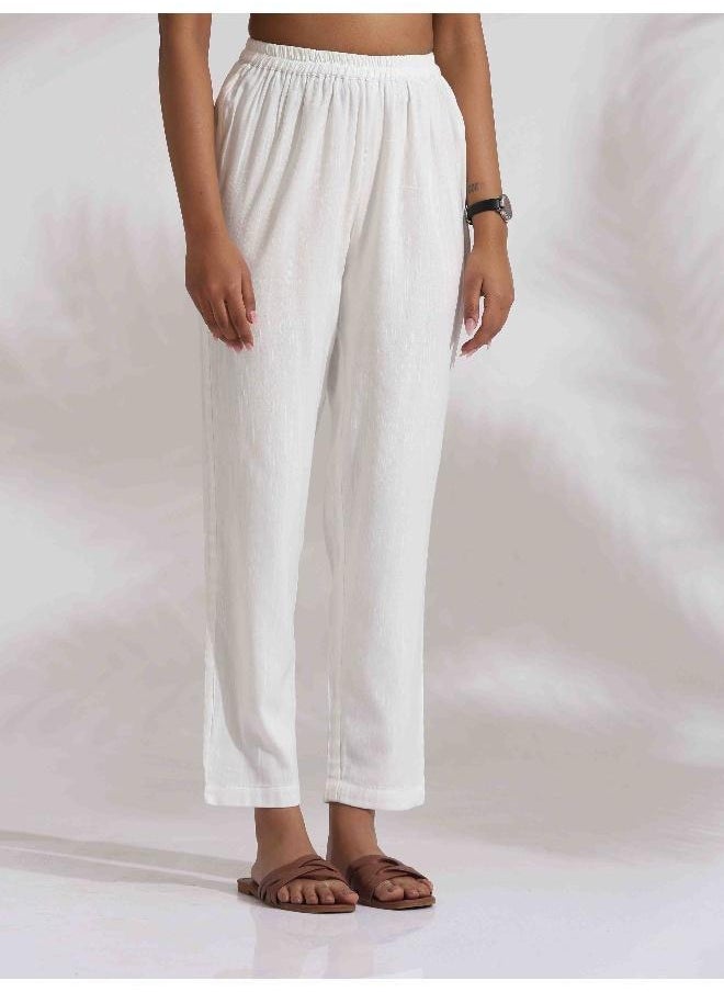 trueBrowns Off-White Cotton Embroidered A-line Co-ord Set