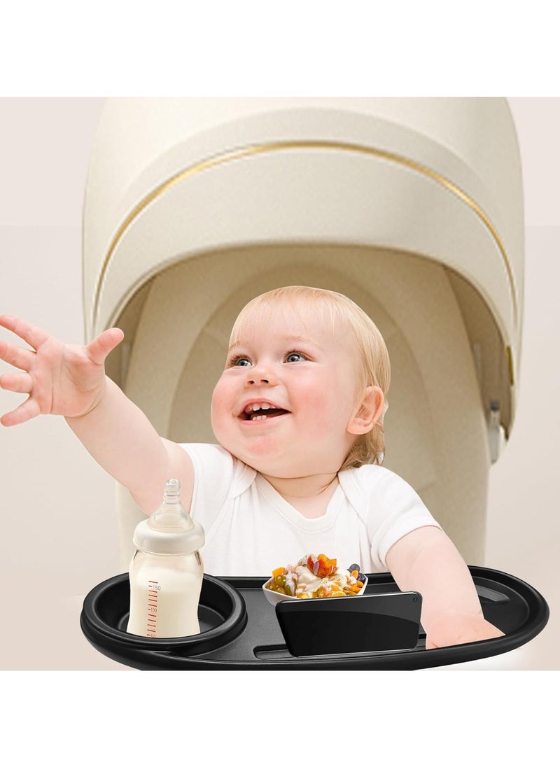 3 In 1 Stroller Cup Holder with Snack Tray & Phone Holder, Universal Stroller Snack Tray for Baby Bottle, Removable Stroller Cup Holder, Black, ABS Material