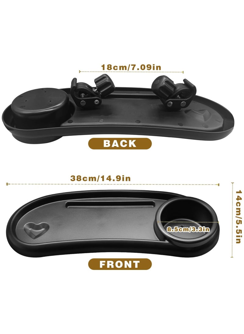 3 In 1 Stroller Cup Holder with Snack Tray & Phone Holder, Universal Stroller Snack Tray for Baby Bottle, Removable Stroller Cup Holder, Black, ABS Material