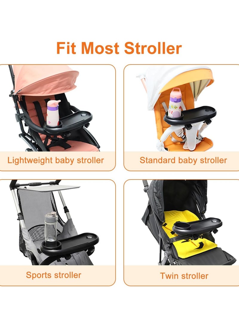 3 In 1 Stroller Cup Holder with Snack Tray & Phone Holder, Universal Stroller Snack Tray for Baby Bottle, Removable Stroller Cup Holder, Black, ABS Material