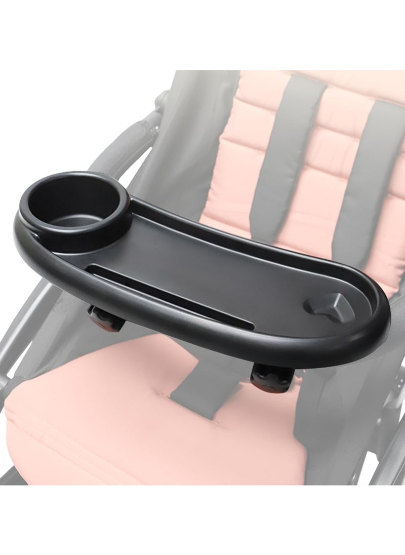 3 In 1 Stroller Cup Holder with Snack Tray & Phone Holder, Universal Stroller Snack Tray for Baby Bottle, Removable Stroller Cup Holder, Black, ABS Material